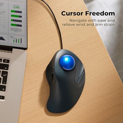 Wired Ergonomic Trackball Mouse for Large Hands, 44mm Index Finger Control