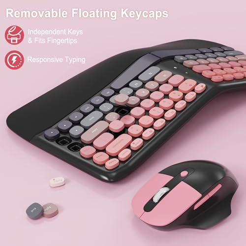 Ergonomic Wireless Keyboard Mouse, Mechanical Gaming Set with Wrist Rest