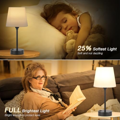Bedside Table Lamps Set 2 for Bedroom - Dimmable Touch, USB C+A, AC Outlet