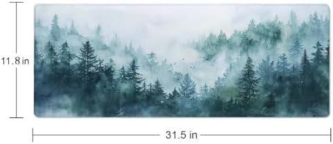 Desk Mat, Big Desk Pad, XL Extended Gaming Mouse Pad, Large Mouse Pad for Desk Rubber Base Mousepad with Stitched Edges, Keyboard Mouse Mat for Work, Game, Office, Home - Watercolor Forest Misty