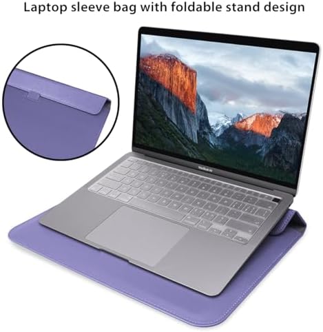 PU Leather Laptop Sleeve Case with Stand for 2026 Macbook Neo 13 A3404, 2026-2022 Air13.6'' M5 A3449 M4 A3240 M3 A3113 M2 A2681, 2018-2021 Air 13, Laptop Bag for 2016-2022 Mac Pro13, Lavender