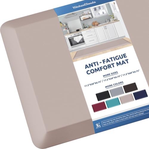 KitchenClouds Kitchen Mat Cushioned Anti Fatigue Kitchen Rug Non Slip Standing Mat Comfort Floor Mats for Sink Office (17.3"x60"- 0.8inch,Khaki)