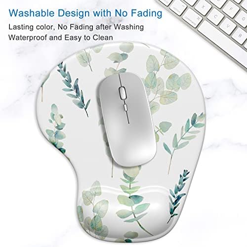 ITNRSIIET Ergonomic Mouse Pad with Gel Wrist Support Wrist Rest Smooth Surface Non-Slip PU Base Comfortable Office Supplies Pain Relief, 9.5 x 8 inches, Eucalyptus Branches