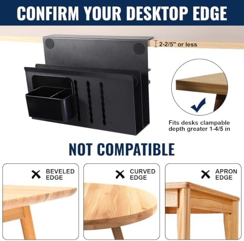 2 Tie Desk Side Storage Organizer, Under Desk laptop holder