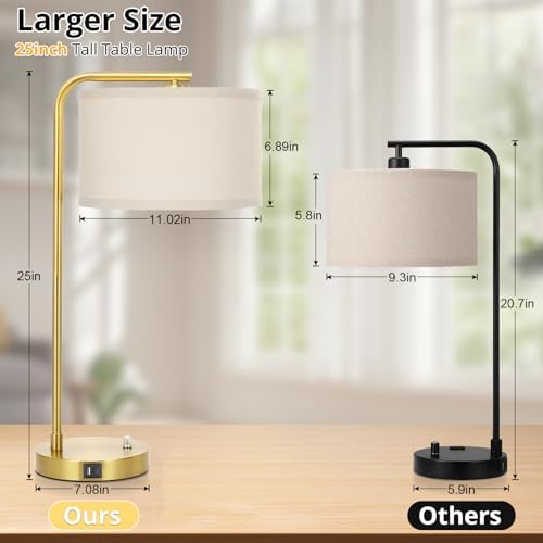 Mordern Gold Table Lamp, Fully Dimmable Bedside Lamp with C+A USB Ports