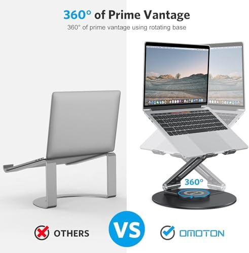 OMOTON Adjustable Laptop Stand for Desk 360° Rotating Base up to 17" Black