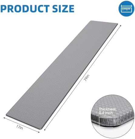 Kitchen Mats for Floor, Extra Long Anti-Fatigue Kitchen Rug, Grey