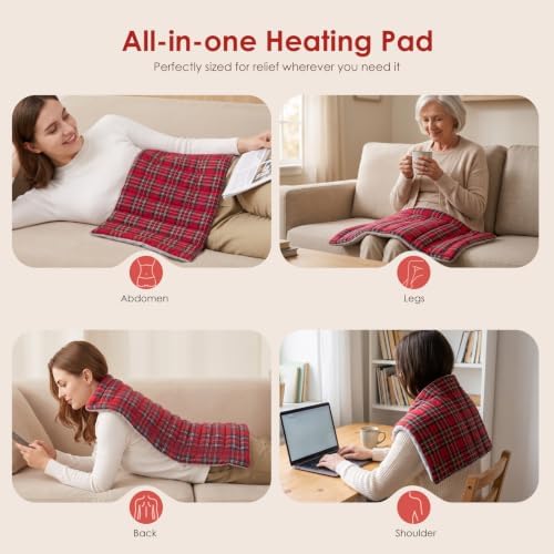Extra Large Microwave Heating Pad for Back, 24.4 X 14.17 Tartan Red