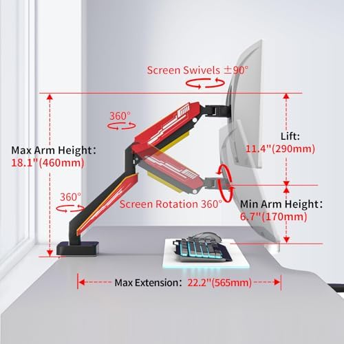 Single Monitor Arm for 13-49 inch, Hold 44 lbs, Height Adjustable