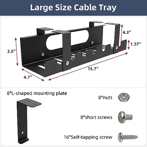 2 Pack Cable Management Under Desk Tray,Adjustable Length(15.7”-31.4”)