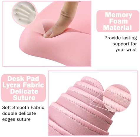 Keyboard Wrist Rest Large Mouse Pad Wrist Support for Computer, 4 in 1 Memory Foam Keyboard Pad Desk Mat Ergonomic Hand Rest Wrist Cushion for Home Office Gaming-Pink