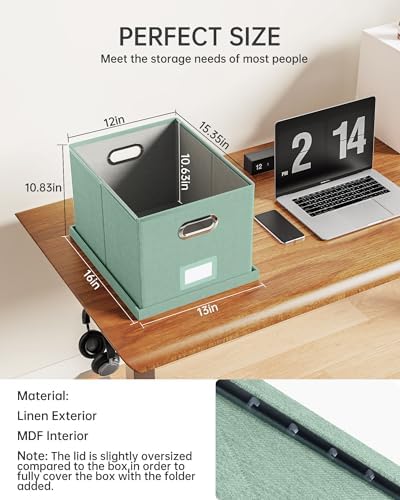 Oterri 2 Pack File Storage Organizer, Filing Box, Portable File Box with Lid, Fit for Letter/Legal File Folder Storage, Document Organizer, Green