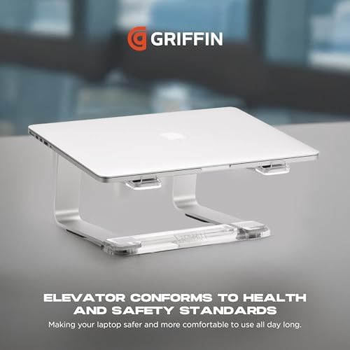 Griffin Elevator Laptop Stand - Ergonomic Computer Riser & Laptop Mount Made of Sturdy Brushed Aluminum - Supports Posture & Elevates Workspace with a Minimal Design, Classic Clear (2.5 Oz)