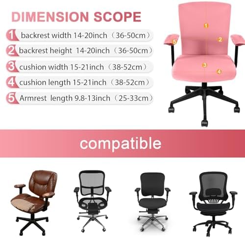Tallew 4 Pcs Office Chair Covers Set Computer Universal Protective Stretchable Chair Seat Covers Desk Armrest Cover Slipcovers Pads Office Cushion Backrest for Rotating(Regular,Watermelon Pink)