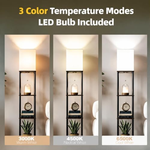 Floor Lamp with Shelves,Square Tall Standing Lamp for Living Room