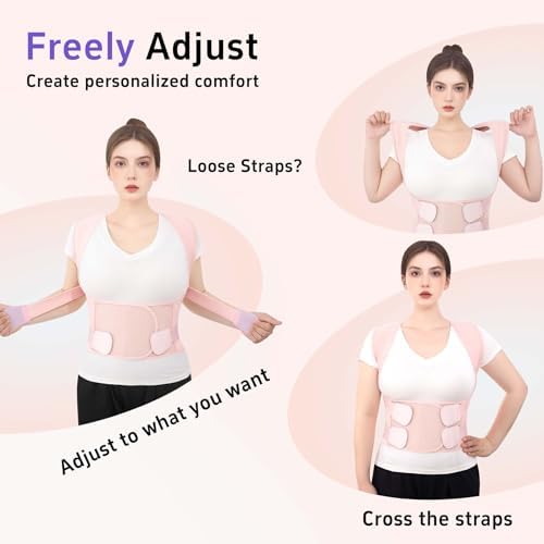 Back Brace Posture Corrector for Women and Men Upgraded Dynamic Traction Correction System Adjustable Shoulder Support Straightener Helps Reduce Upper Lower Back Pain Suitable for Hump Scoliosis Pink XX-Large