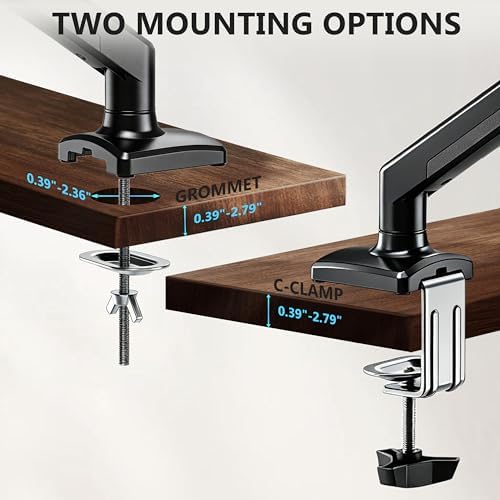 Single Monitor Arm, Fully Adjustable Monitor Mount Fits 13-32 Inch Flat/Curved Screens, Gas Spring Monitor Desk Mount with Clamp & Grommet Base, VESA 75x75/100x100mm, Holds Up to 19.8 lbs