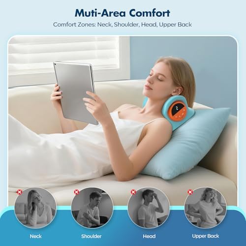 Neck Massager 2026 360° Remote Control Neck Massager Pillow with Multi-Directional Stretch, 3 Heat & 3 Vibration Modes for Relaxation,Ergonomic Support at Home,Office,Travel，‌Baby Blue‌