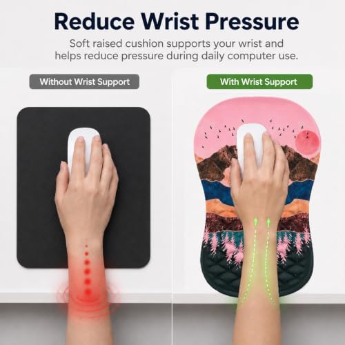 Ergonomic Mouse Pad with Wrist Rest, Mouse Pad with Memory Foam Massage Support, Non-Slip PU Base, Comfortable Typing Cushion for Home Office Computer Laptop, Sunrise