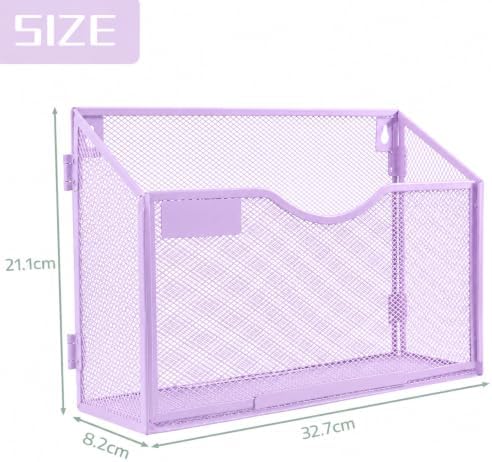 3 Packs 1 Tier A4 Mesh in Tray Hanging Wall File Holder Magazine Document Holder Mail Organiser Magazine Storage Rack,Durable Metal Mesh Filing Storage, Purple