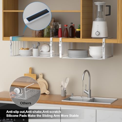 AmonHouseware 2Pack Under Shelf Basket Storage,Adjustable Hanging,White