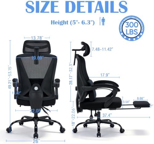 Ergonomic Office Chair with footrest, 90-160° Recline Computer Desk Chair
