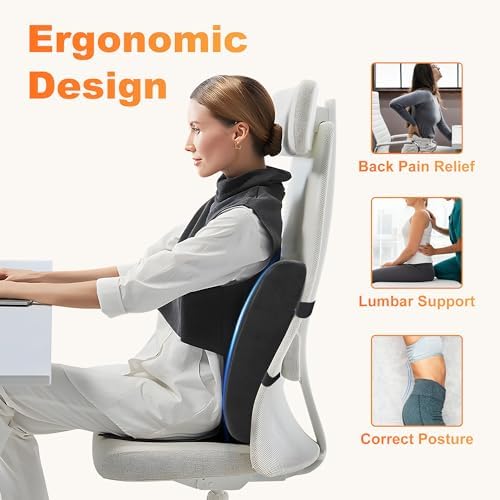 CILI Lumbar Support Pillow for Office Chair with Heat Vibration,Heated Back Support Pillow,Chair Massager for Back Pain Relief,Back Rest Cushion Pillow for Desk Sofa Home,Gifts for Women Men Mom Dad