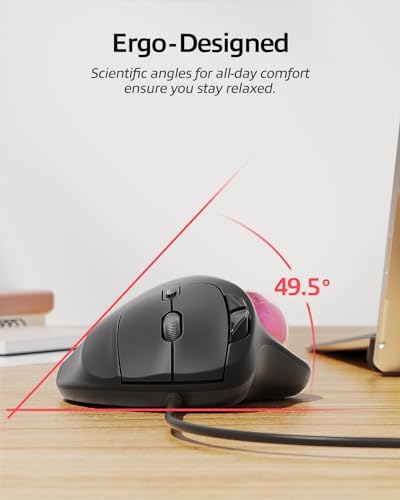 Nulea M509 Wired Trackball Mouse Ergonomic Thumb Control Type C USB-Pink