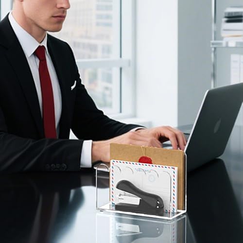 YAGELI 2 Pack 1-Slot Acrylic Mail Organizer for Desktop – Scalloped Clear Document Sorter, Vertical File Holder for Office/Home, Space-Saving Desk Organizer for Letters,Envelope,Bills,Paper