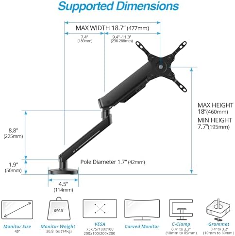 AVLT Single 27”-45” RGB Gaming Monitor Arm Desk Mount -Black