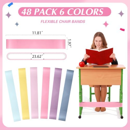 Sratte 48 Pcs Chair Bands for Kids with Fidgety Feet, ADHD Tools,Morandi