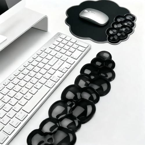 Gel Wrist Rest and Cloud Mouse Pad, for Keyboards and Mice - Ergonomic Pink Keyboard Wrist Rest Set, Relieves Pain from Typing/Computer/Laptop/Gaming/Home/Office Black