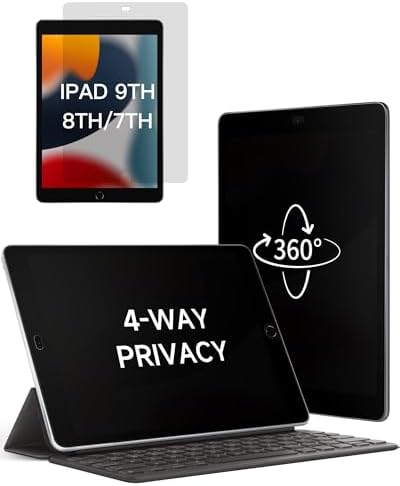 IPROKKO 360° Privacy Matte Screen Protector for iPad 9/8/7 Generation 10.2 inch (2021/2020/2019),4 Way Anti Spy Glare Blue Light 10.2in Tablet Screen Protector Filter [Compatible with Apple Pencil & Face ID, Case Friendly]