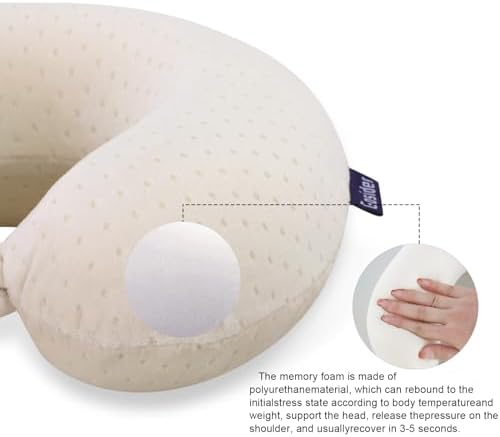 Memory Foam Neck Pillow, Travel Neck Pillow, Beige