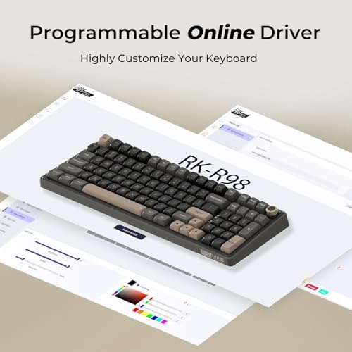 RK ROYAL KLUDGE R98 Pro Wired Mechanical Keyboard, RGB PC Gaming Keyboard with Number Pad and Volume Knob, Gasket Mount, MDA Profile PBT Keycaps, for Win/Mac, Hot Swappable Tactile Beige Switch