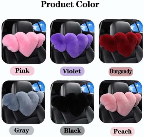 2 Pack Heart Shaped Plush Car Neck Pillows, Soft Car Headrest Cushion for Driving Travel Office Chair, Cute Cars Interior Decor Accessories for Women Girls(Black)