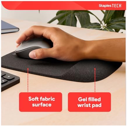 Staples TECH Mouse Pad with Gel Wrist Rest, Non-Slip, Black, 53326