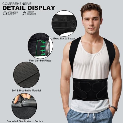 Upgraded Back Brace Posture Corrector for Women and Men - Adjustable Back Brace with Bionic Bone Lumbar Panel for Upper & Lower Back Pain Relief, Sciatica, Herniated Disc XL(38-42Inch)