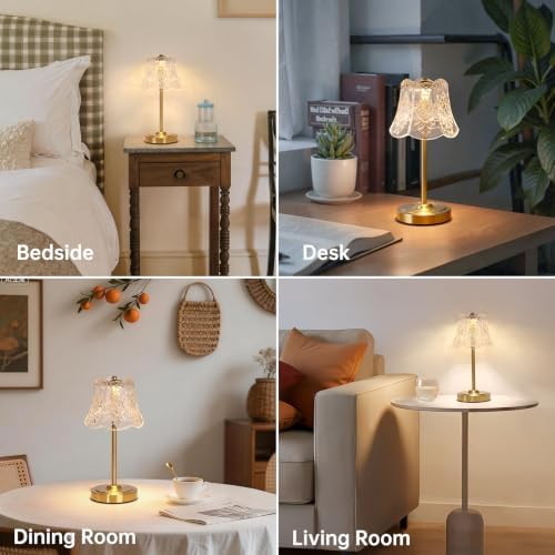 Shenmoyl Set of 2 Cordless Touch Table Lamp with 5200mAh Battery - 3 Adjustable Color Temperatures & Dimmable, Rechargeable Lamp for Bedsides, Living Room, Entryway, Bookshelves (Transparent Rose)