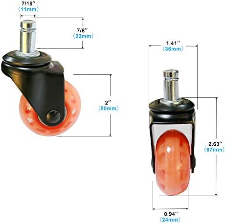 8T8 Upgrade Chair Caster Wheels 2'', Smooth and Quiet Rolling, Heavy Duty Replacement Office Computer Desk Chair Casters, Safe for Hardwood Tile Carpet Floors,No Chair Mat Needed(Orange, Set of 5)