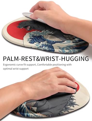 Palm-Rest and Wrist-Hugging Mouse Pad Wrist Rest, Ergonomic Wrist Support with Curve Fitting Cushioned Memory Foam for Carpal Tunnel Pain Relief, 9.9 x 8.3 Inch, Dog Sila