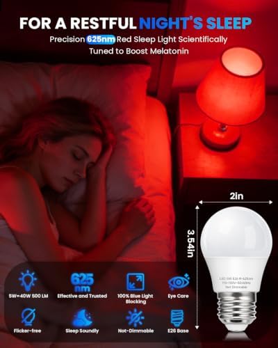 Red Light Bulb for Sleep: A15 5W 2 Pack,40W Equivalent,E26 LED