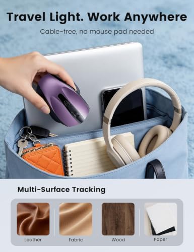 Purple Wireless Mouse for Laptop, Quiet Cordless Computer Mice for Office