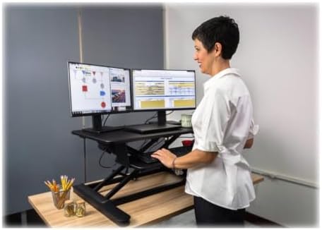Ergotech Freedom Electronic Desk, Includes Fully Assembled E-Desk, Space for Two 24 inch Computer Screen Monitors, Touch of a Button Height Adjustment, Adjustable Keyboard Tray, Black