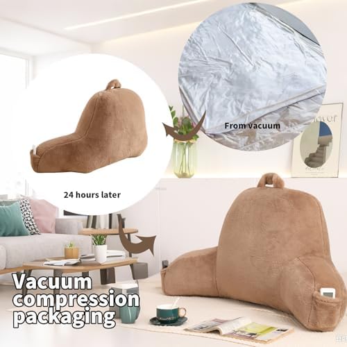 Soft Reading Pillow for Bed with Arms,Middle,Khaki,Faux Fur