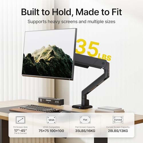 monTEK Single Monitor Arm for Max 45 Inch Ultrawide Screens, Holds 35 Lbs