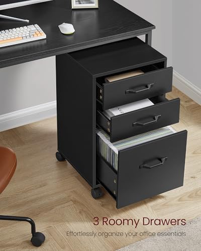 VASAGLE Mobile File Cabinet, 3 Drawers Filing Cabinet with Wheels