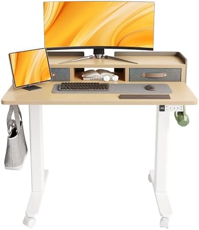 Claiks Standing Desk with Drawers & Wheels, 2 Height Shelf 40" Natural