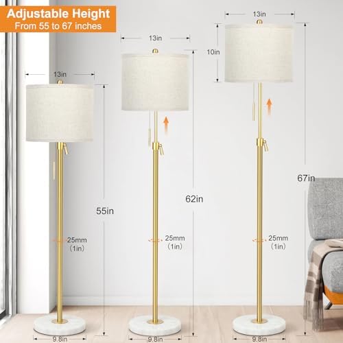 Qingmiao 55-67" Adjustable Floor Lamp, Anti-tip Base, 3Way Bulb, Pull Chain