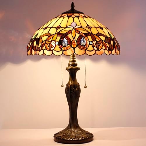 WERFACTORY Tiffany Style Table Lamp Colorful Stained Glass Bedside Lamp 24"